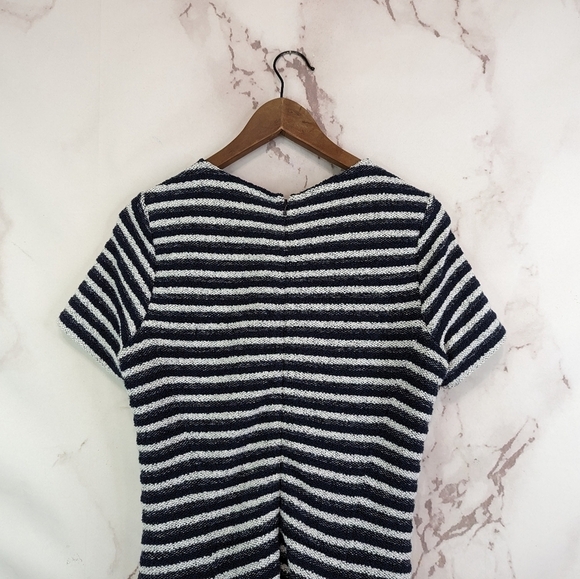 Theory Dress Women 10 Medium Blue Stripe Swing Organic Cotton Crew Neck Texture - Picture 6 of 12